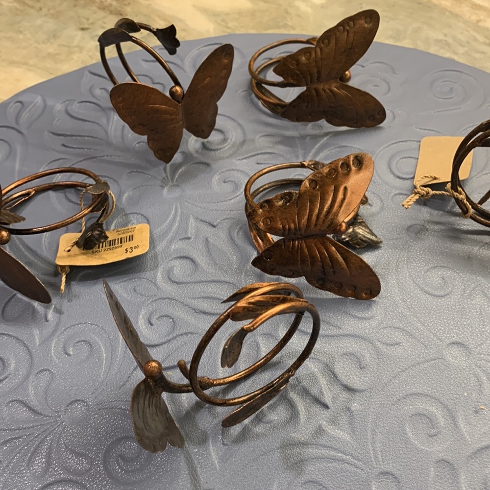 Pier 1 imports - set of 6 butterfly metal napkin rings bronze
